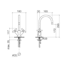 Load image into Gallery viewer, Tara. 22513892-00 Deck-mounted Twin Handle Basin Mixer w/Pop-up Waste in Polished Chrome
