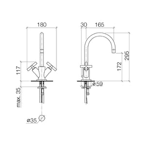 Tara. 22513892-00 Deck-mounted Twin Handle Basin Mixer w/Pop-up Waste in Polished Chrome