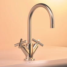 Load image into Gallery viewer, Tara. 22513892-00 Deck-mounted Twin Handle Basin Mixer w/Pop-up Waste in Polished Chrome
