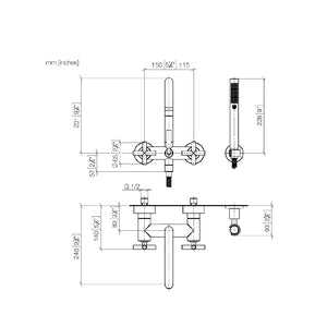 25133892-00 Wall-mounted Exposed Twin Handle Bath Mixer w/Handshower Set in Polished Chrome