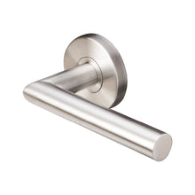 Load image into Gallery viewer, TM-GA105-32D GA Serius 105 Frankfurt lever handle in satin stainless steel  with sprung rosette 53 dia x 6mm
