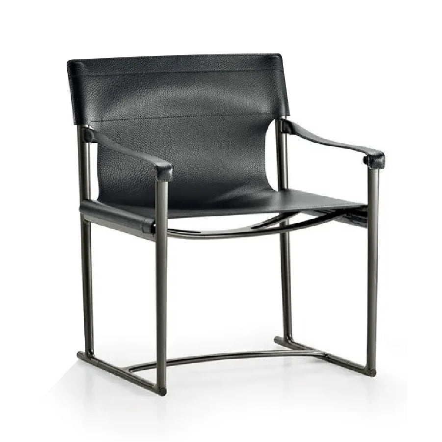 Mirto Indoor IM58 Chair, 575w x 535d x 805h mm, Frame Black Painted 01510, Leather Embossed Thick Leather 150