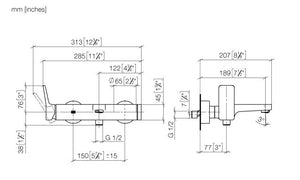 YARRE 33200832-00 Single-lever bath mixer for wall mounting with shower set in Polished Chrome