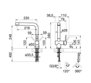 50201.031 sink mixer swivelling spout and 120° rotation head in chrome