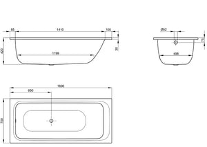 BetteSelect 3410-000 160 x 70 in white. Including noise-reducing pads (AD), special made with antislip sense (AS)