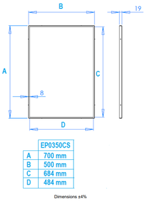 EP0350CS fixed mirrors with a frame manufactured of stainless steel AISI 304, 1.0 mm thick in satin